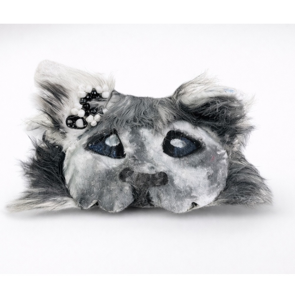 Handmade Gray Cat Therian Mask Blue Eyes Faux Fur Cosplay Costume Animal Face